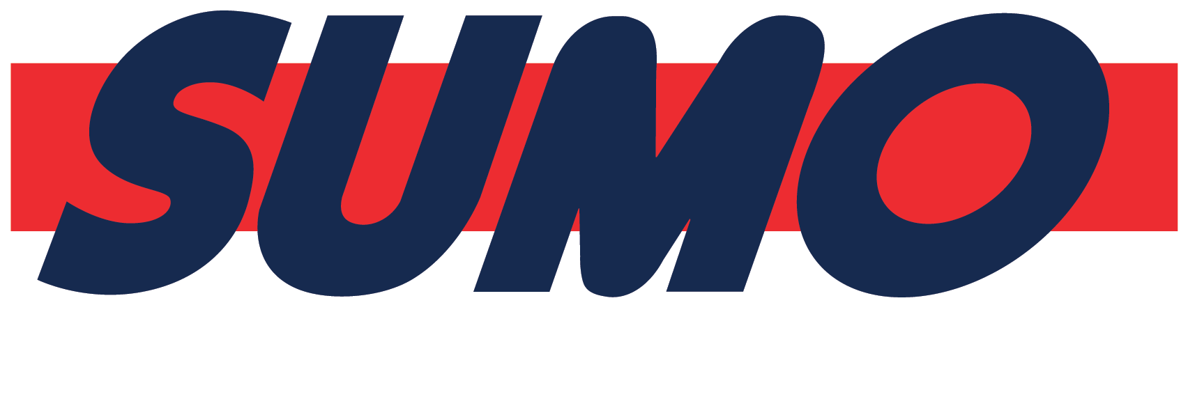 SUMO logo: navy wordmark over a red horizontal stripe/bar.
